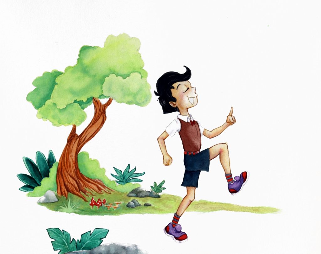 child boy walking in the wild watercolor illustration portfolio